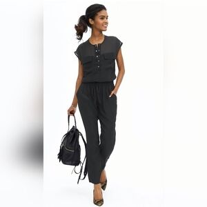 Banana Republic Black Button Down Elastic Waist Sleeveless Jumpsuit